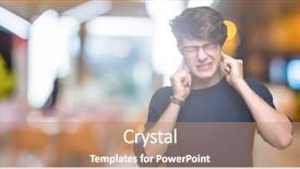  Presentation with young man wearing a hat - Beautiful presentation design featuring annoyed expression for the noise backdrop and a coral colored foreground