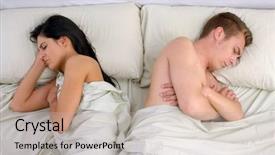  Presentation with sleeping - PPT theme with annoying couple sleeping on bed background and a mint green colored foreground