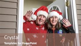  Presentation with santa - Slide deck enhanced with annoying-inlaws-wearing-santa-hats background and a violet colored foreground