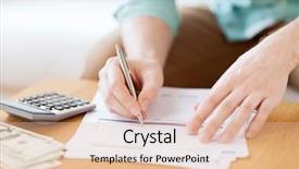  Presentation with money notes - Cool new presentation theme with annual accounts - savings finances economy and home backdrop and a lemonade colored foreground