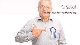  Presentation with award - Slide set featuring annual awards - mature man pointing towards background and a sky blue colored foreground