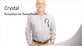  Presentation with blue award - Amazing presentation theme having annual awards - proud senior gentleman posing backdrop and a  colored foreground