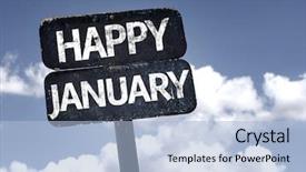  Presentation with january - PPT theme with annual day invitation - happy january sign with clouds background and a light blue colored foreground