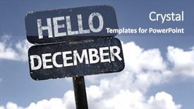  Presentation with december - Slides with annual day invitation - hello december sign with clouds background and a ocean colored foreground