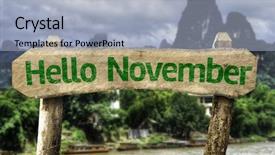  Presentation with person help sign poverty - Audience pleasing presentation theme consisting of annual day invitation - hello november wooden sign backdrop and a light blue colored foreground