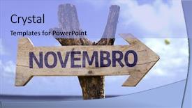  Presentation with november - Cool new PPT theme with annual day invitation - november in portuguese wooden sign backdrop and a light blue colored foreground