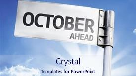  Presentation with highway road sign - PPT theme with annual day invitation - october ahead written background and a sky blue colored foreground