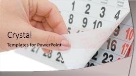  Presentation with annual meeting - Cool new PPT theme with annual meeting - hand overturns calendar sheet isolated backdrop and a coral colored foreground