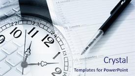  Presentation with annual meeting - PPT layouts enhanced with annual meeting - pen diary clock and computer background and a sky blue colored foreground