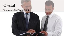  Presentation with antique document - Presentation theme having annual meeting - two businessmen reading document background and a light gray colored foreground