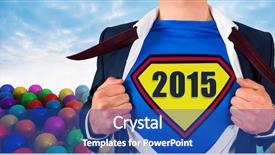  Presentation with superhero - Cool new PPT layouts with annual party 2015 - businessman opening shirt in superhero backdrop and a  colored foreground
