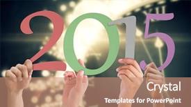  Presentation with black hands - Beautiful PPT layouts featuring annual party 2015 - hands holding poster against black backdrop and a coral colored foreground