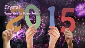  Presentation with hands holding - Colorful PPT layouts enhanced with annual party 2015 - hands holding poster against colourful backdrop and a  colored foreground