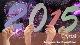  Presentation with hands holding - PPT layouts featuring annual party 2015 - hands holding poster against colourful background and a  colored foreground