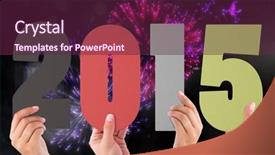  Presentation with hands holding - Colorful PPT layouts enhanced with annual party 2015 - hands holding poster against colourful backdrop and a  colored foreground