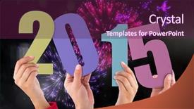  Presentation with poster - Colorful slide deck enhanced with annual party 2015 - hands holding poster against colourful backdrop and a violet colored foreground
