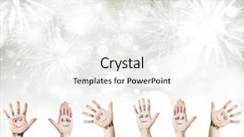  Presentation with colorful finger painted hands - Slides with annual party 2015 - painted hands with smiling faces background and a white colored foreground