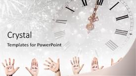  Presentation with colorful finger painted hands - Theme featuring annual party 2015 - painted hands with smiling faces background and a white colored foreground