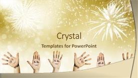  Presentation with colorful finger painted hands - Colorful slides enhanced with annual party 2015 - painted hands with smiling faces backdrop and a lemonade colored foreground