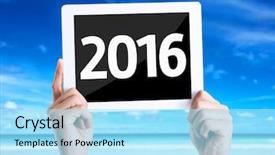 Presentation with tablet - Presentation design with annual party 2015 - tablet pc with text 2016 background and a arctic colored foreground