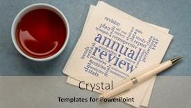  Presentation with business review - Presentation theme with annual-review-word-cloud background and a soft green colored foreground