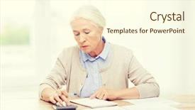  Presentation with business calculator - Cool new PPT theme with annunity - business savings annuity insurance age backdrop and a cream colored foreground