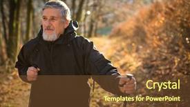  Presentation with walking exercise - Amazing presentation having annunity - senior man nordic walking enjoying backdrop and a tawny brown colored foreground