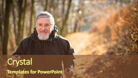  Presentation with walking exercise - Slide set consisting of annunity - senior man nordic walking enjoying background and a tawny brown colored foreground