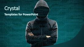  Presentation with computer viruses - Colorful PPT theme enhanced with anonym - anonymous computer hacker over abstract backdrop and a ocean colored foreground