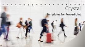  Presentation with anonymous - Beautiful PPT theme featuring anonymous-blurred-business-people-go backdrop and a white colored foreground