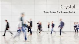  Presentation with fair trade - Presentation design consisting of anonymous-blurred-business-people-rush background and a white colored foreground
