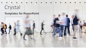  Presentation with fair trade - Beautiful PPT theme featuring anonymous-blurred-crowd-at-trade backdrop and a light gray colored foreground