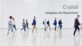  Presentation with fair trade - Amazing PPT theme having anonymous-blurred-crowd-of-business backdrop and a white colored foreground