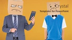  Presentation with anonymous - Theme enhanced with anonymous businessman against orange background background and a yellow colored foreground