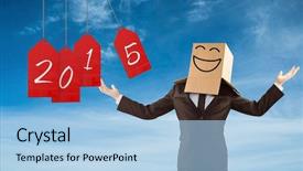  Presentation with anonymous - Colorful PPT theme enhanced with anonymous businessman holding his hands out against blue sky backdrop and a light blue colored foreground