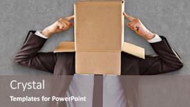  Presentation with anonymous - Presentation design enhanced with anonymous businessman pointing to box against grey background background and a gray colored foreground