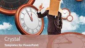  Presentation with anonymous - Presentation design consisting of anonymous businessman pointing up with finger against painted sky background and a coral colored foreground