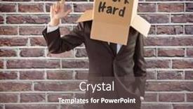  Presentation with anonymous - Slide set with anonymous businessman pointing up with finger against red brick wall background and a gray colored foreground