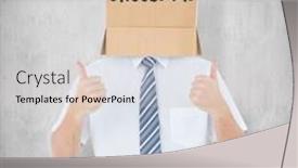  Presentation with anonymous - Amazing PPT theme having anonymous businessman showing thumbs up against white background backdrop and a light gray colored foreground