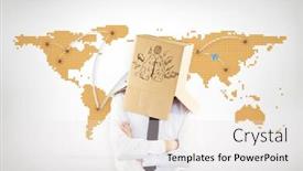  Presentation with anonymous - Cool new presentation with anonymous businessman with arms crossed against world map with lines backdrop and a white colored foreground