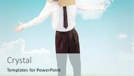  Presentation with anonymous - Presentation theme consisting of anonymous businessman with arms out against blue sky over green field background and a sky blue colored foreground