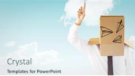  Presentation with anonymous - Presentation theme featuring anonymous businessman with hand pointing up against blue sky background and a sky blue colored foreground