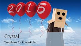  Presentation with hands down - Audience pleasing theme consisting of anonymous businessman with hands down against mountain peak through clouds backdrop and a light blue colored foreground