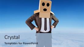  Presentation with anonymous - Cool new presentation with anonymous businessman with hands on hips against blue sky over white clouds backdrop and a light blue colored foreground