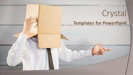  Presentation with anonymous - PPT theme enhanced with anonymous businessman with his smartphone against painted blue wooden planks background and a lemonade colored foreground