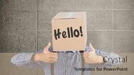  Presentation with anonymous - Presentation design with anonymous businessman with thumbs up against grey room background and a coral colored foreground