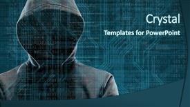  Presentation with computer viruses - Beautiful presentation theme featuring anonymous computer hacker over abstract backdrop and a ocean colored foreground