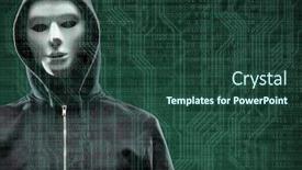  Presentation with computer viruses - Cool new PPT layouts with anonymous-computer-hacker-over-abstract backdrop and a ocean colored foreground