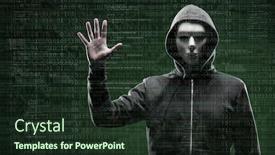  Presentation with computer viruses - Beautiful PPT theme featuring anonymous-computer-hacker-over-abstract backdrop and a tawny brown colored foreground