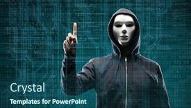  Presentation with computer viruses - Colorful theme enhanced with anonymous-computer-hacker-over-abstract backdrop and a ocean colored foreground